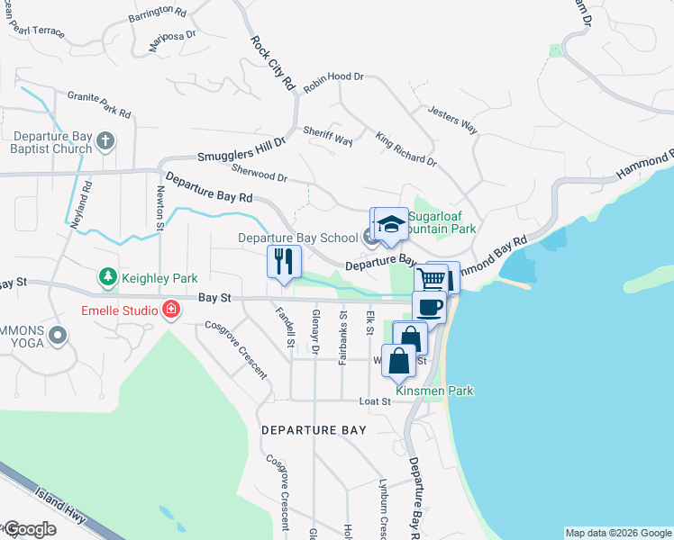 map of restaurants, bars, coffee shops, grocery stores, and more near 3111 Departure Bay Road in Nanaimo