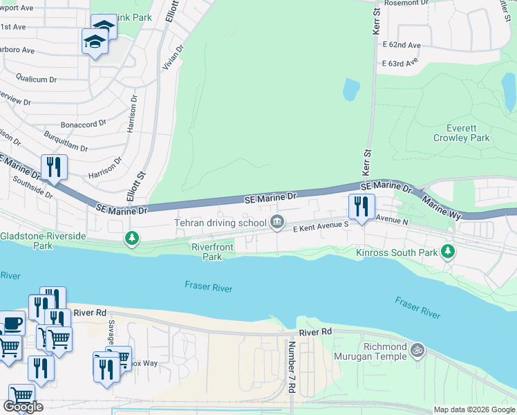 map of restaurants, bars, coffee shops, grocery stores, and more near 2866 Sotao Avenue in Vancouver