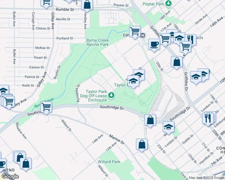 map of restaurants, bars, coffee shops, grocery stores, and more near in Burnaby