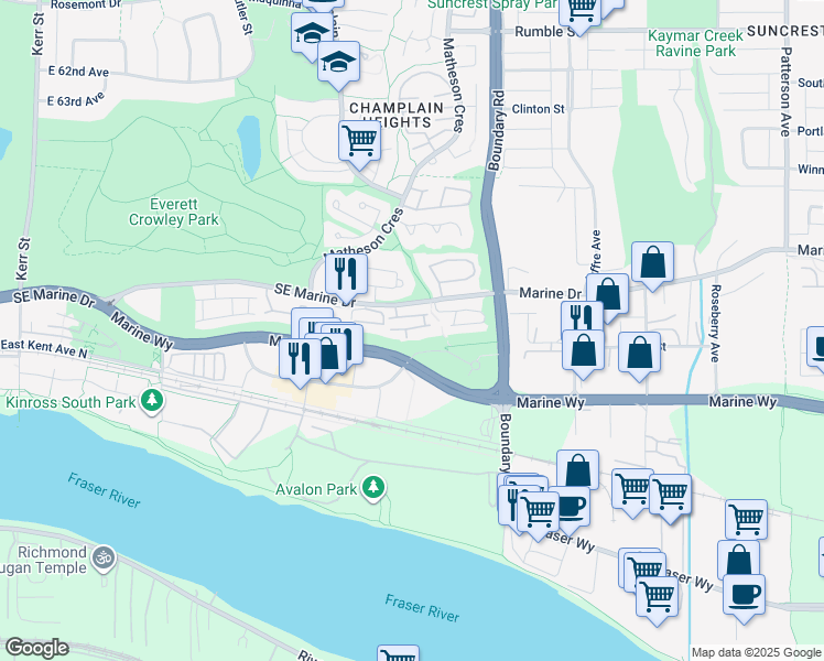 map of restaurants, bars, coffee shops, grocery stores, and more near in Vancouver