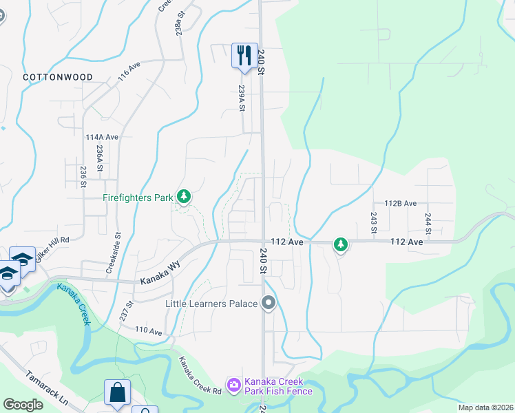 map of restaurants, bars, coffee shops, grocery stores, and more near 11299 240 Street in Maple Ridge
