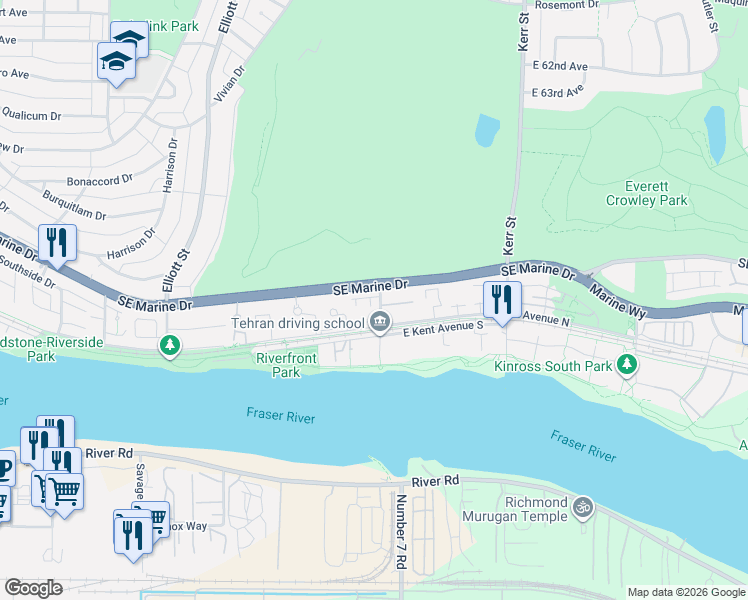 map of restaurants, bars, coffee shops, grocery stores, and more near 8433 Jellicoe Street in Vancouver