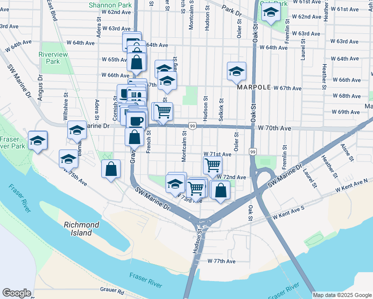map of restaurants, bars, coffee shops, grocery stores, and more near in Vancouver