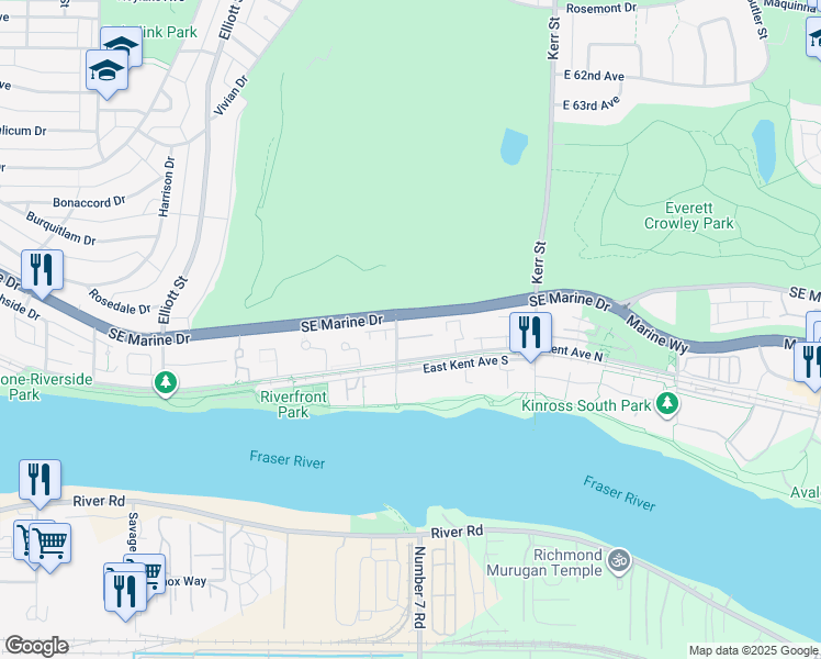 map of restaurants, bars, coffee shops, grocery stores, and more near 8430 Jellicoe Street in Vancouver