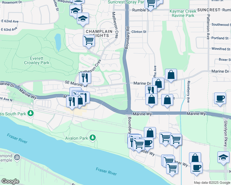 map of restaurants, bars, coffee shops, grocery stores, and more near 3663 City Edge Place in Vancouver
