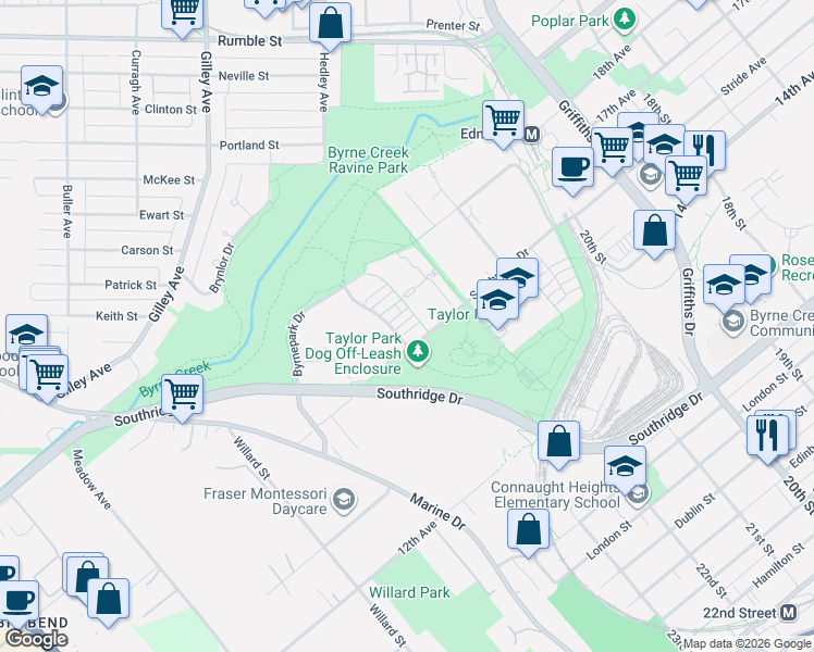 map of restaurants, bars, coffee shops, grocery stores, and more near 7488 Southwynde Avenue in Burnaby