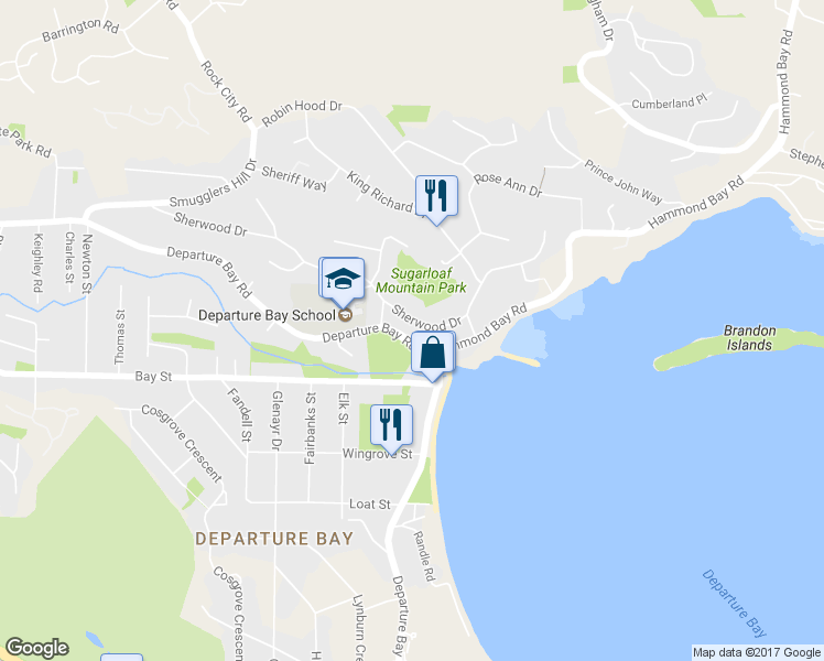 map of restaurants, bars, coffee shops, grocery stores, and more near 1460 Sherwood Drive in Nanaimo