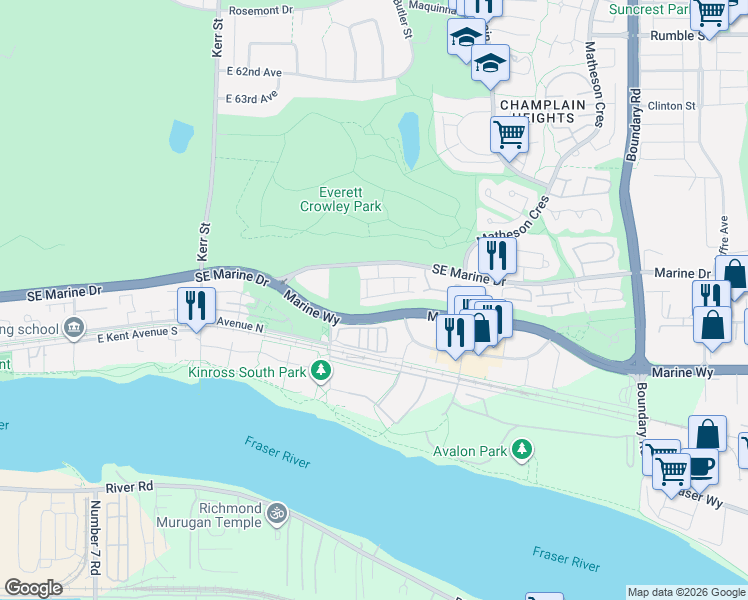 map of restaurants, bars, coffee shops, grocery stores, and more near in Vancouver