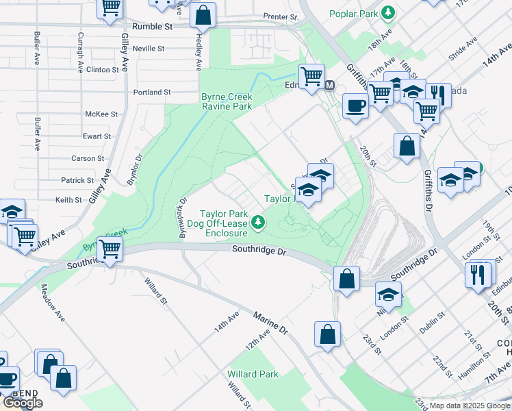 map of restaurants, bars, coffee shops, grocery stores, and more near in Burnaby