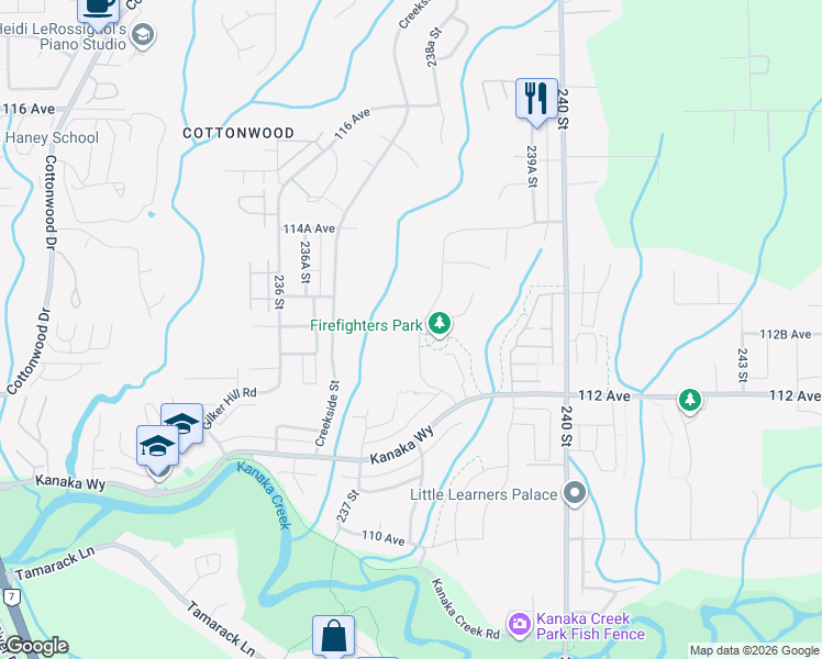 map of restaurants, bars, coffee shops, grocery stores, and more near 11283 238 Street in Maple Ridge