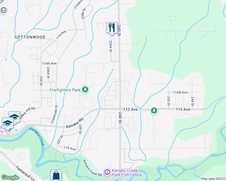 map of restaurants, bars, coffee shops, grocery stores, and more near 11299 240 Street in Maple Ridge