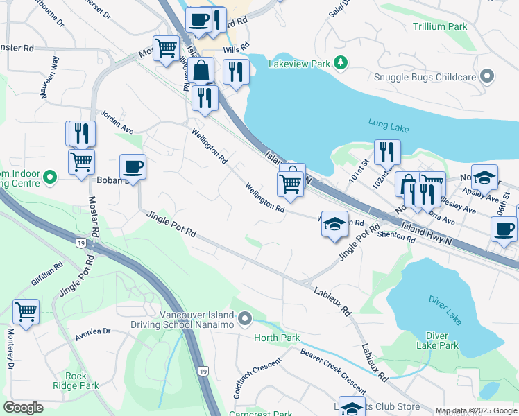map of restaurants, bars, coffee shops, grocery stores, and more near 4451 Wellington Road in Nanaimo