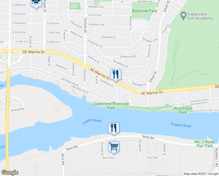 map of restaurants, bars, coffee shops, grocery stores, and more near 2208 Portside Court in Vancouver