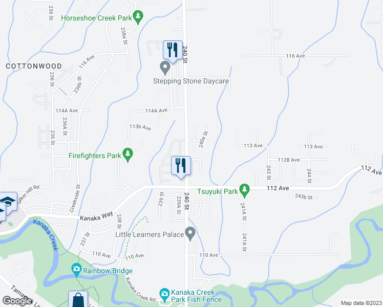 map of restaurants, bars, coffee shops, grocery stores, and more near 11320 240 Street in Maple Ridge