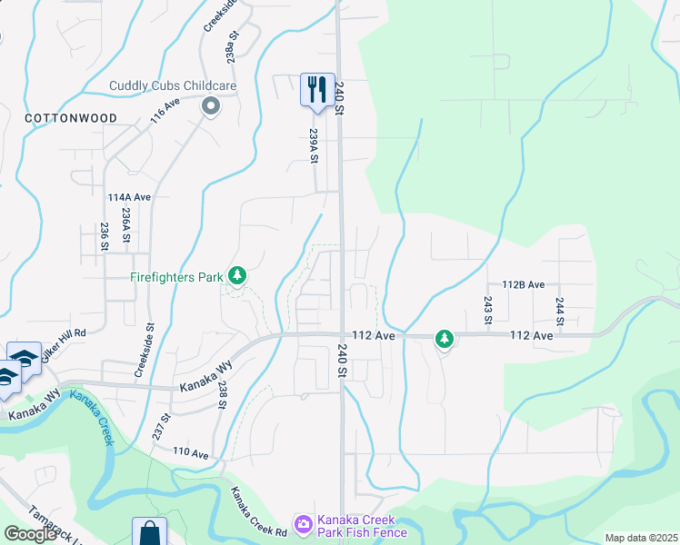 map of restaurants, bars, coffee shops, grocery stores, and more near 11299 240 Street in Maple Ridge