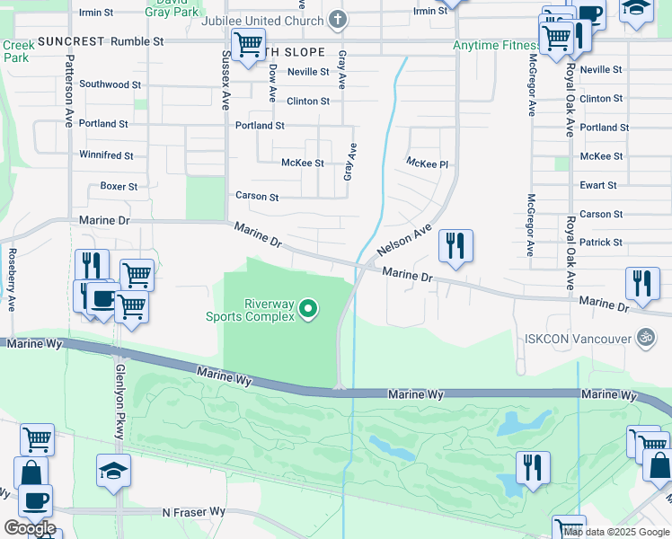 map of restaurants, bars, coffee shops, grocery stores, and more near 4620 Marine Drive in Burnaby