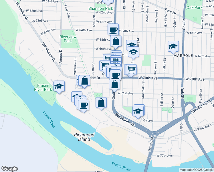 map of restaurants, bars, coffee shops, grocery stores, and more near 1520 Avery Avenue in Vancouver