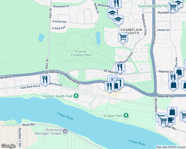 map of restaurants, bars, coffee shops, grocery stores, and more near 8410 Keystone Street in Vancouver