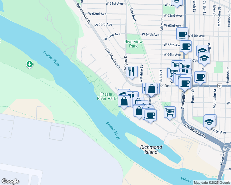 map of restaurants, bars, coffee shops, grocery stores, and more near 8575 Captains Cove in Vancouver