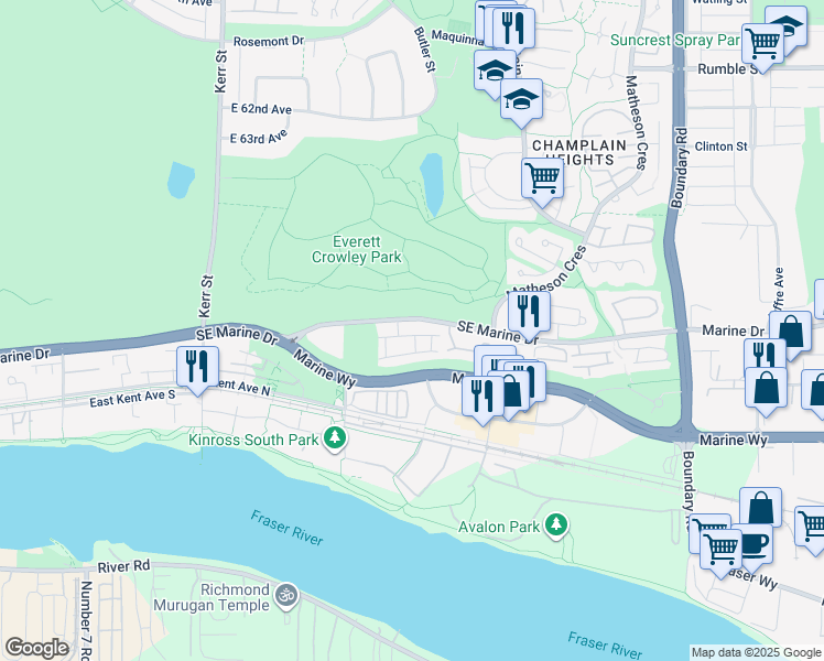 map of restaurants, bars, coffee shops, grocery stores, and more near 3379 Fieldstone Avenue in Vancouver