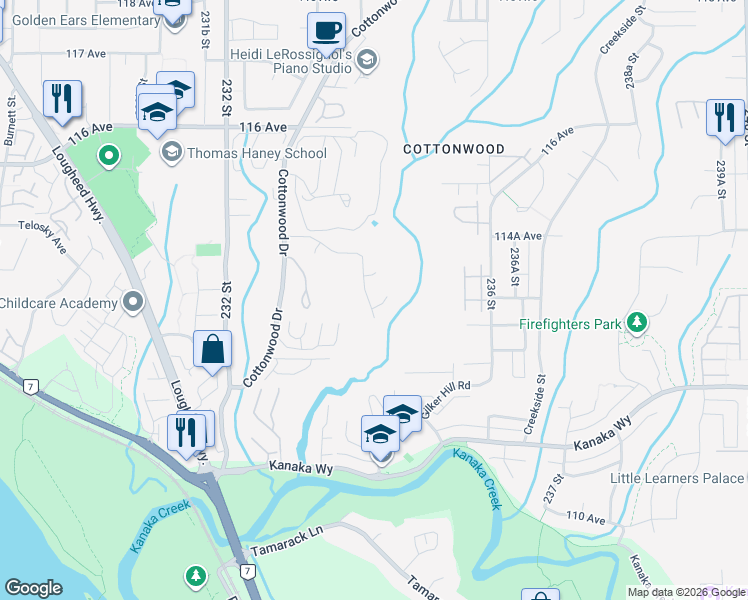 map of restaurants, bars, coffee shops, grocery stores, and more near 11360 234A Street in Maple Ridge