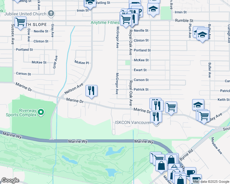 map of restaurants, bars, coffee shops, grocery stores, and more near 8419 McGregor Avenue in Burnaby