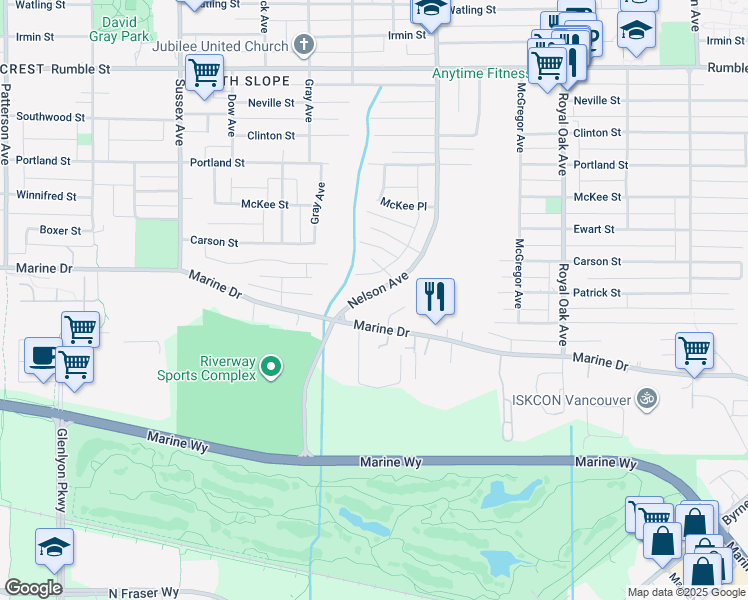 map of restaurants, bars, coffee shops, grocery stores, and more near 8358 Nelson Avenue in Burnaby