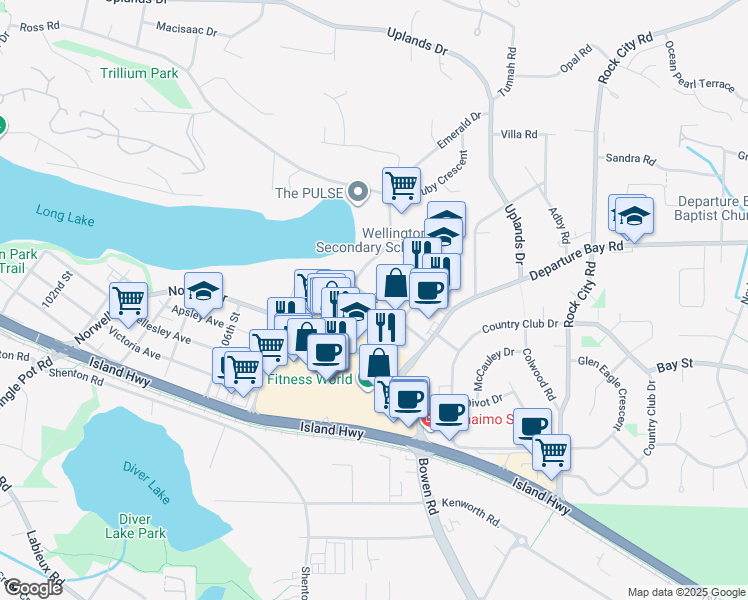 map of restaurants, bars, coffee shops, grocery stores, and more near Barons Road in Nanaimo