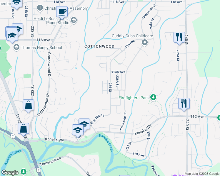 map of restaurants, bars, coffee shops, grocery stores, and more near 11355 236 Street in Maple Ridge