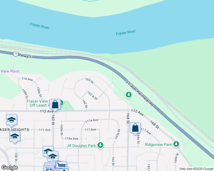 map of restaurants, bars, coffee shops, grocery stores, and more near 16396 113B Avenue in Surrey