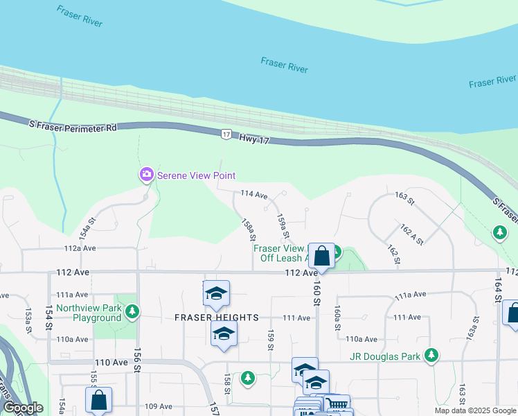 map of restaurants, bars, coffee shops, grocery stores, and more near 15929 113A Avenue in Surrey