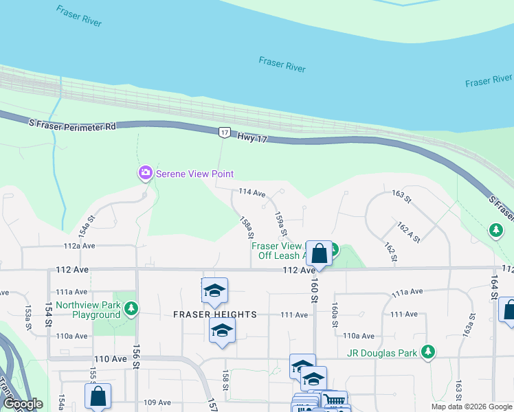 map of restaurants, bars, coffee shops, grocery stores, and more near 15929 113A Avenue in Surrey