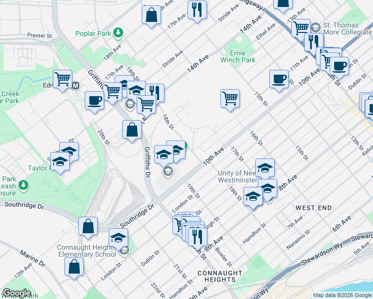 map of restaurants, bars, coffee shops, grocery stores, and more near 7788 18th Street in Burnaby