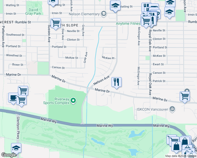 map of restaurants, bars, coffee shops, grocery stores, and more near 8355 Nelson Avenue in Burnaby