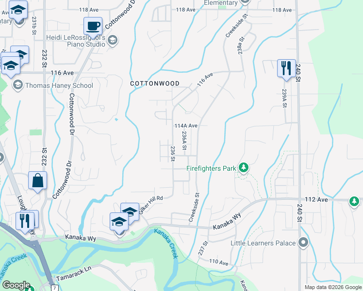 map of restaurants, bars, coffee shops, grocery stores, and more near 11365 236A Street in Maple Ridge