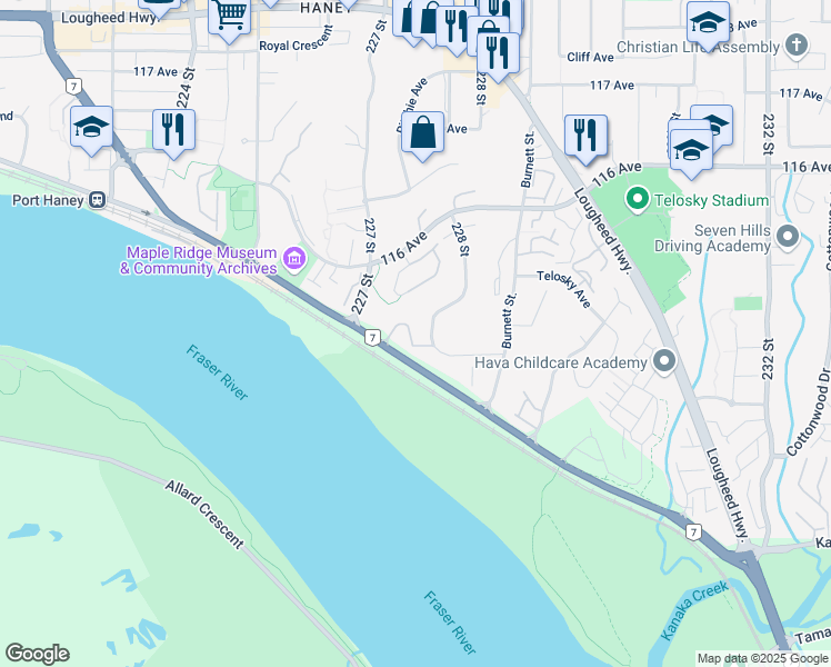 map of restaurants, bars, coffee shops, grocery stores, and more near in Maple Ridge
