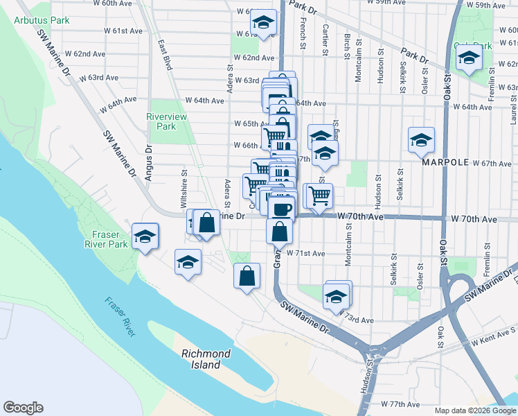 map of restaurants, bars, coffee shops, grocery stores, and more near 8578 Cornish Street in Vancouver