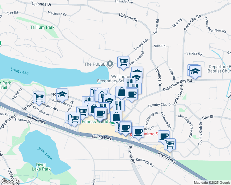 map of restaurants, bars, coffee shops, grocery stores, and more near 3079 Barons Road in Nanaimo
