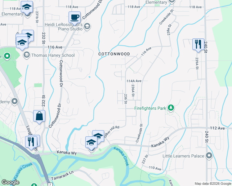 map of restaurants, bars, coffee shops, grocery stores, and more near 11405 236 Street in Maple Ridge