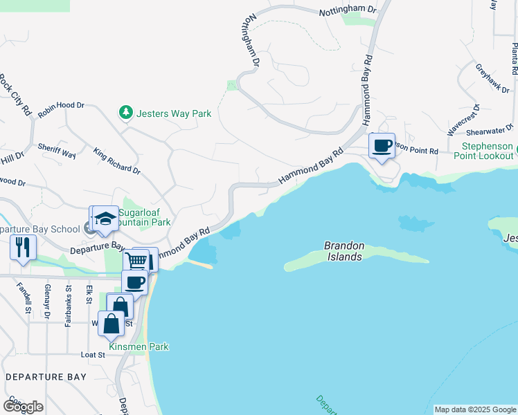 map of restaurants, bars, coffee shops, grocery stores, and more near 3048 Waterstone Way in Nanaimo