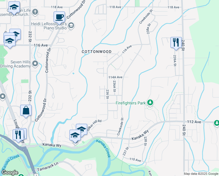 map of restaurants, bars, coffee shops, grocery stores, and more near 11374 236 Street in Maple Ridge
