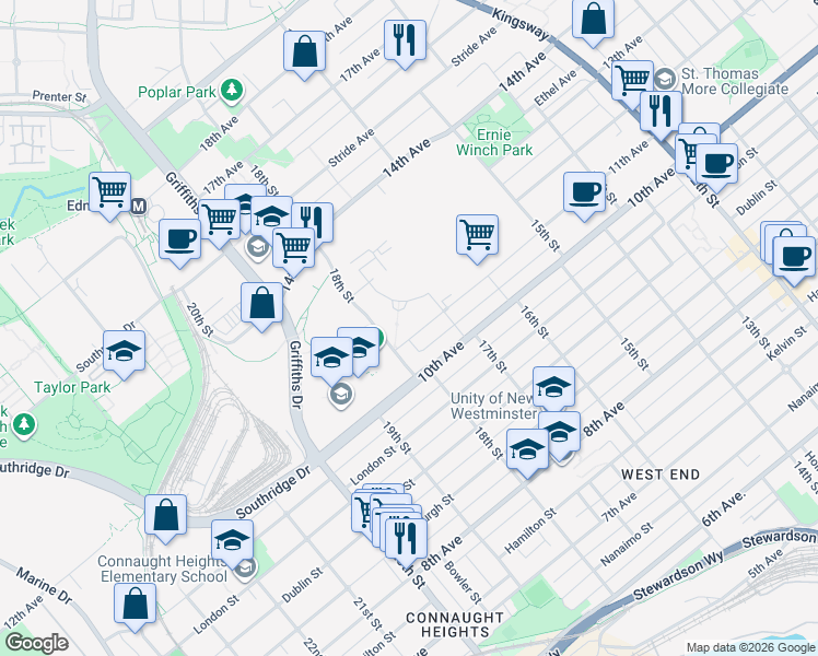 map of restaurants, bars, coffee shops, grocery stores, and more near 7123 11th Avenue in Burnaby