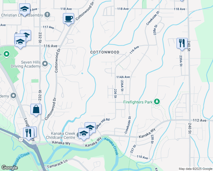 map of restaurants, bars, coffee shops, grocery stores, and more near 11355 236 Street in Maple Ridge
