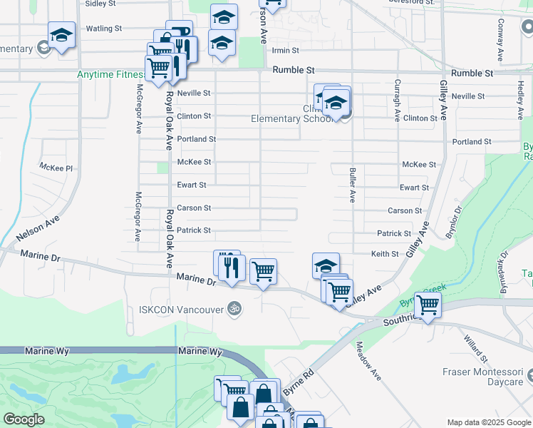 map of restaurants, bars, coffee shops, grocery stores, and more near 8228 Macpherson Avenue in Burnaby