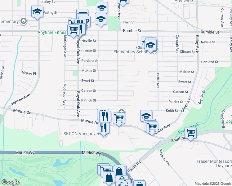 map of restaurants, bars, coffee shops, grocery stores, and more near 5590 Carson Street in Burnaby