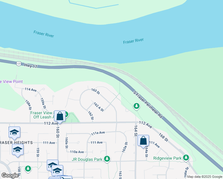 map of restaurants, bars, coffee shops, grocery stores, and more near 16377 113B Avenue in Surrey