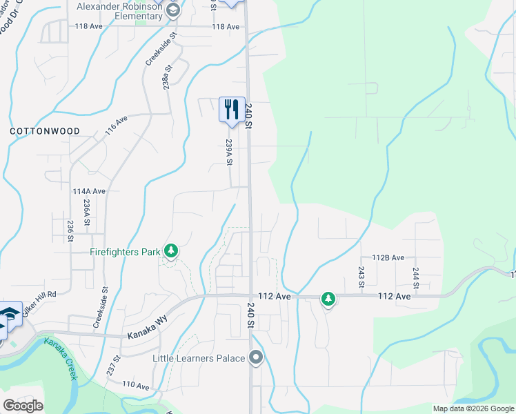 map of restaurants, bars, coffee shops, grocery stores, and more near 11394 240 Street in Maple Ridge