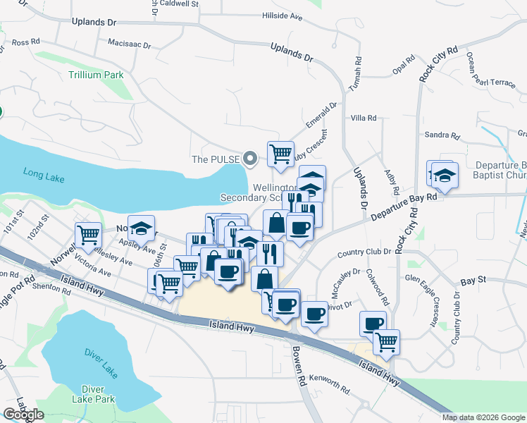 map of restaurants, bars, coffee shops, grocery stores, and more near 3079 Barons Road in Nanaimo