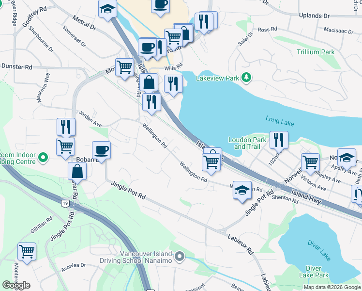 map of restaurants, bars, coffee shops, grocery stores, and more near 4474 Wellington Road in Nanaimo