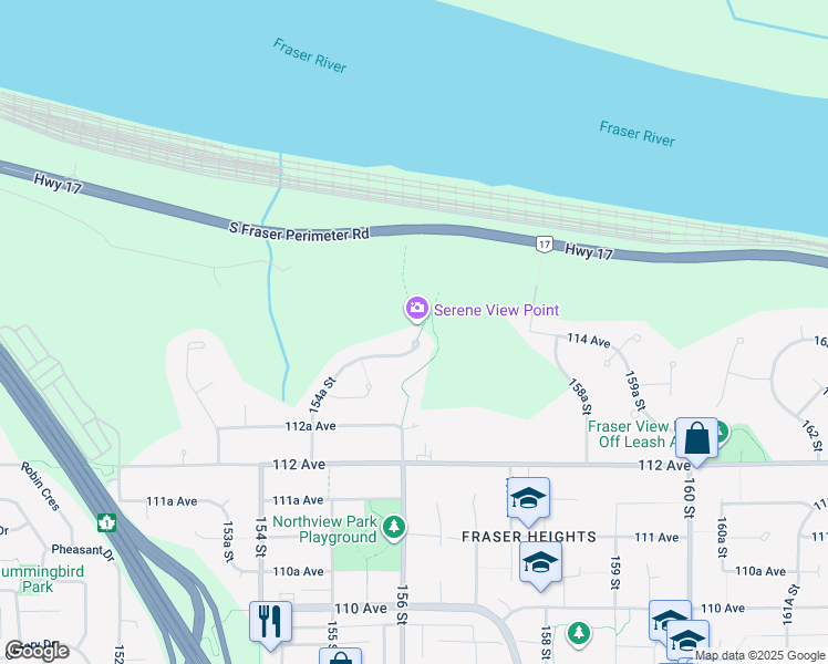 map of restaurants, bars, coffee shops, grocery stores, and more near 11455 154A Street in Surrey